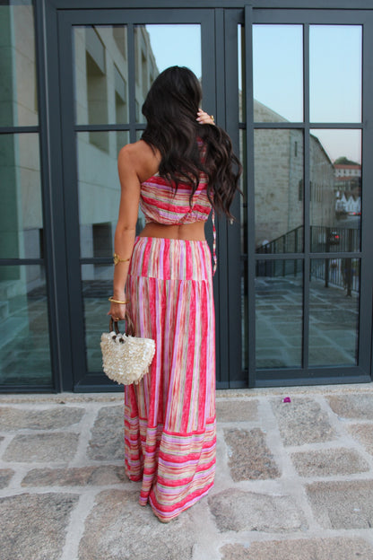 Long Rose-Toned Dress with Cut-Out Detail hi