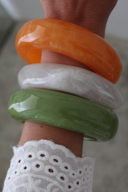 Set Of 3 Bracelets: Orange, Off-White and Green
