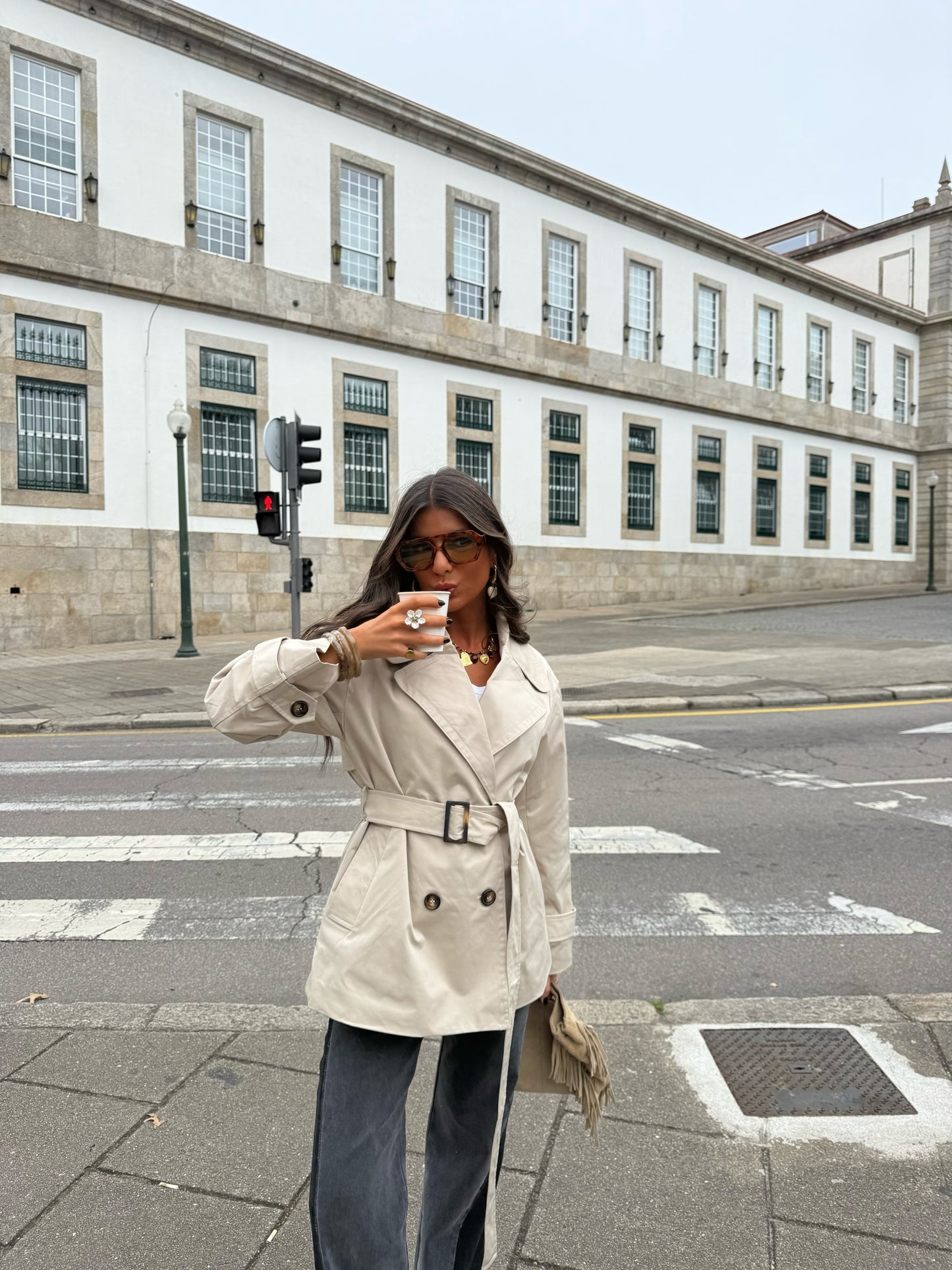 Belted Trench Coat in Beige