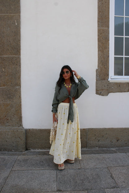 Pastel Lemon Midi Skirt