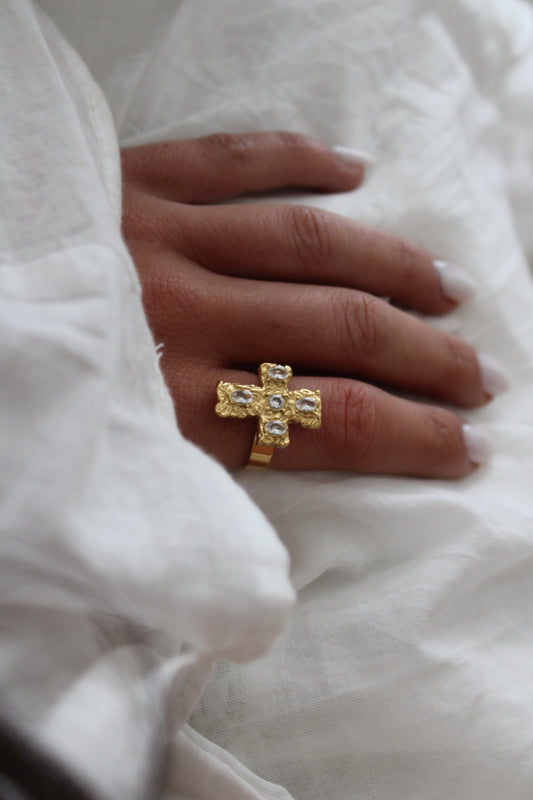 Hammered Cross Ring