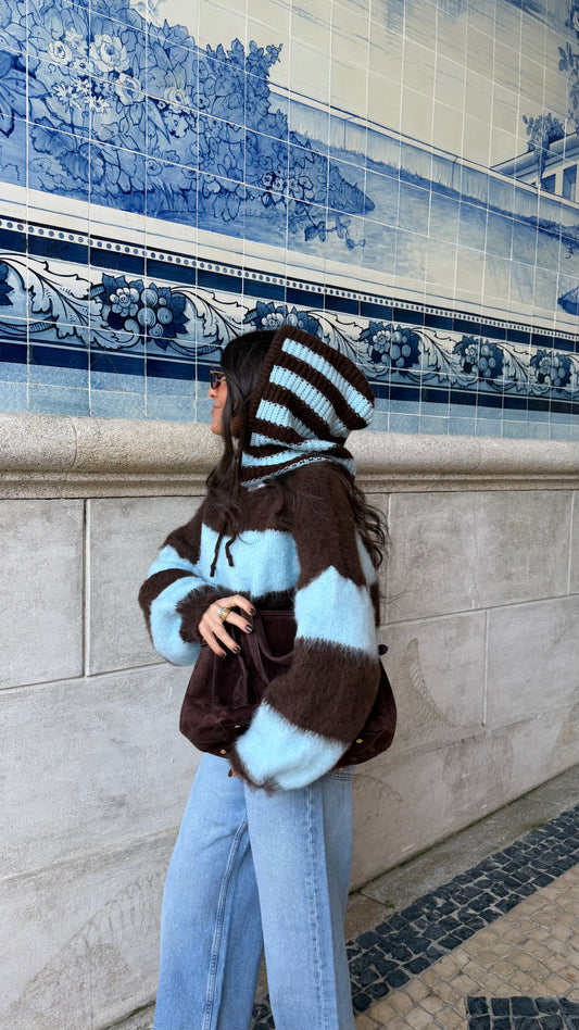 Sky & Mocha Striped Balaclava