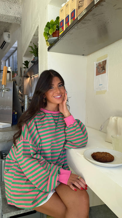 Green & Pink Oversized Sweater