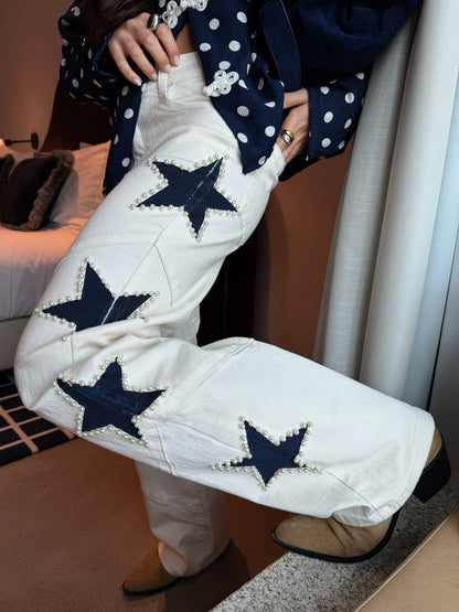 Star Detail White Jeans