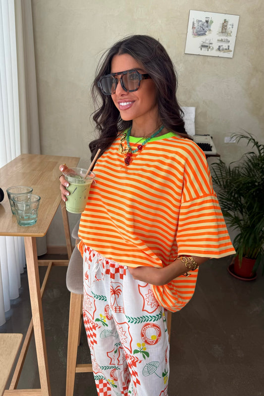 Fluorescent Striped T-Shirt: Yellow, Orange & a Touch of Green