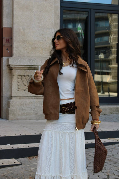 Camel Suede-Effect Jacket