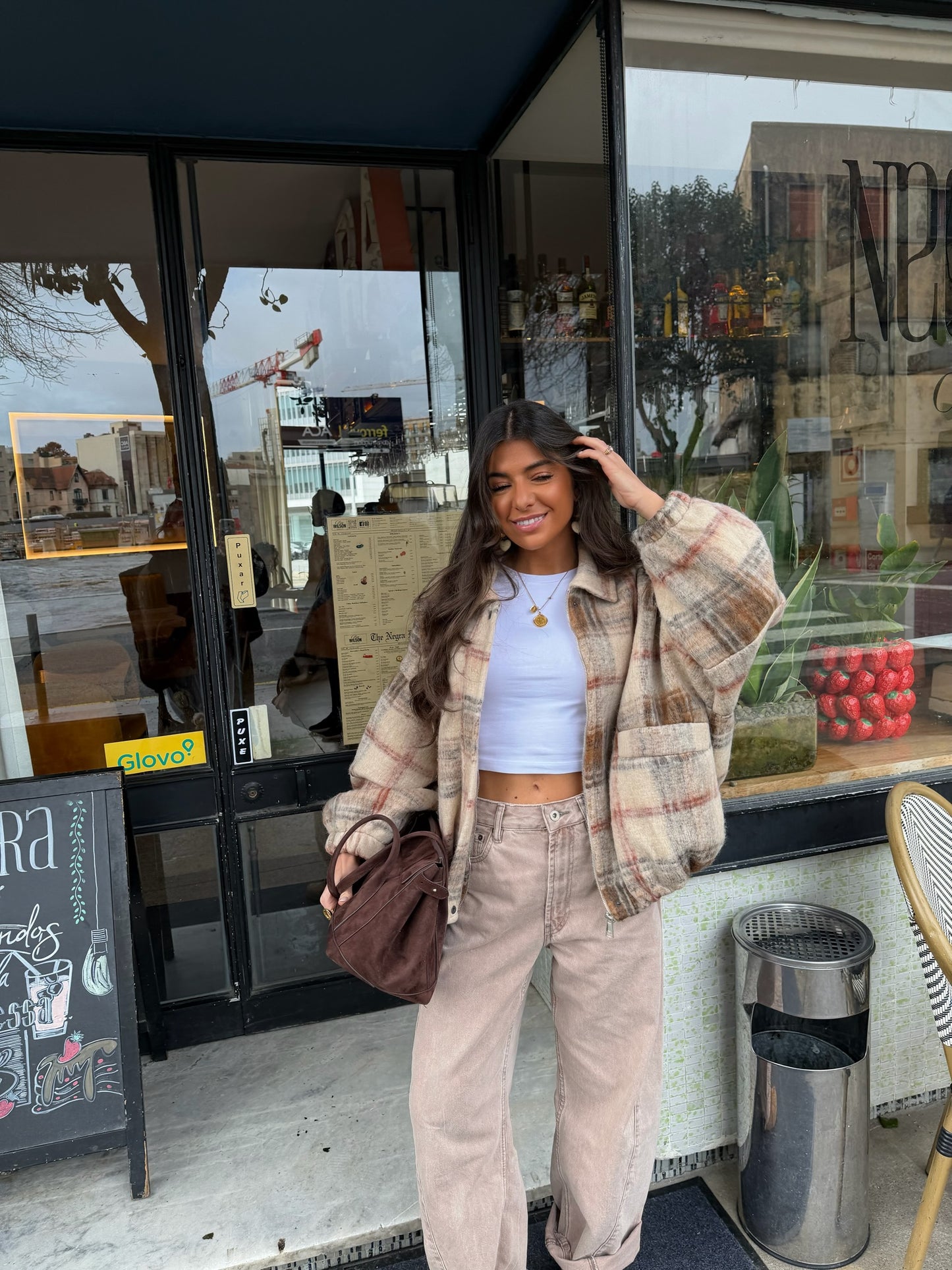 Plaid Wool-Blend Bomber Jacket