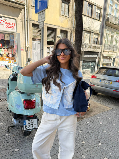 Bandana Layered T-Shirt in Ice Blue