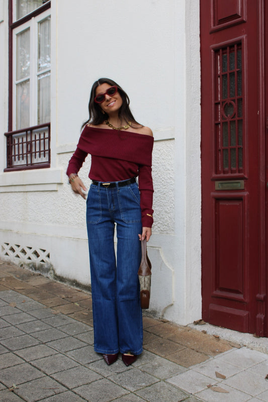 JEANS WIDE LEG COM BOLSOS