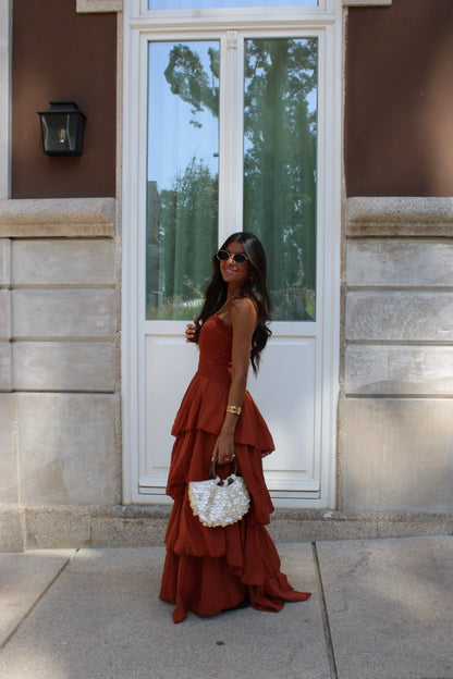Dark Terracotta Tiered Maxi Dress
