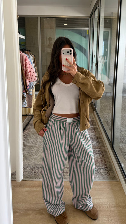 Pink & Green Striped Relaxed Pants