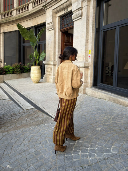 Mocha Stripe Balloon Satin Trousers