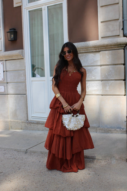 Dark Terracotta Tiered Maxi Dress