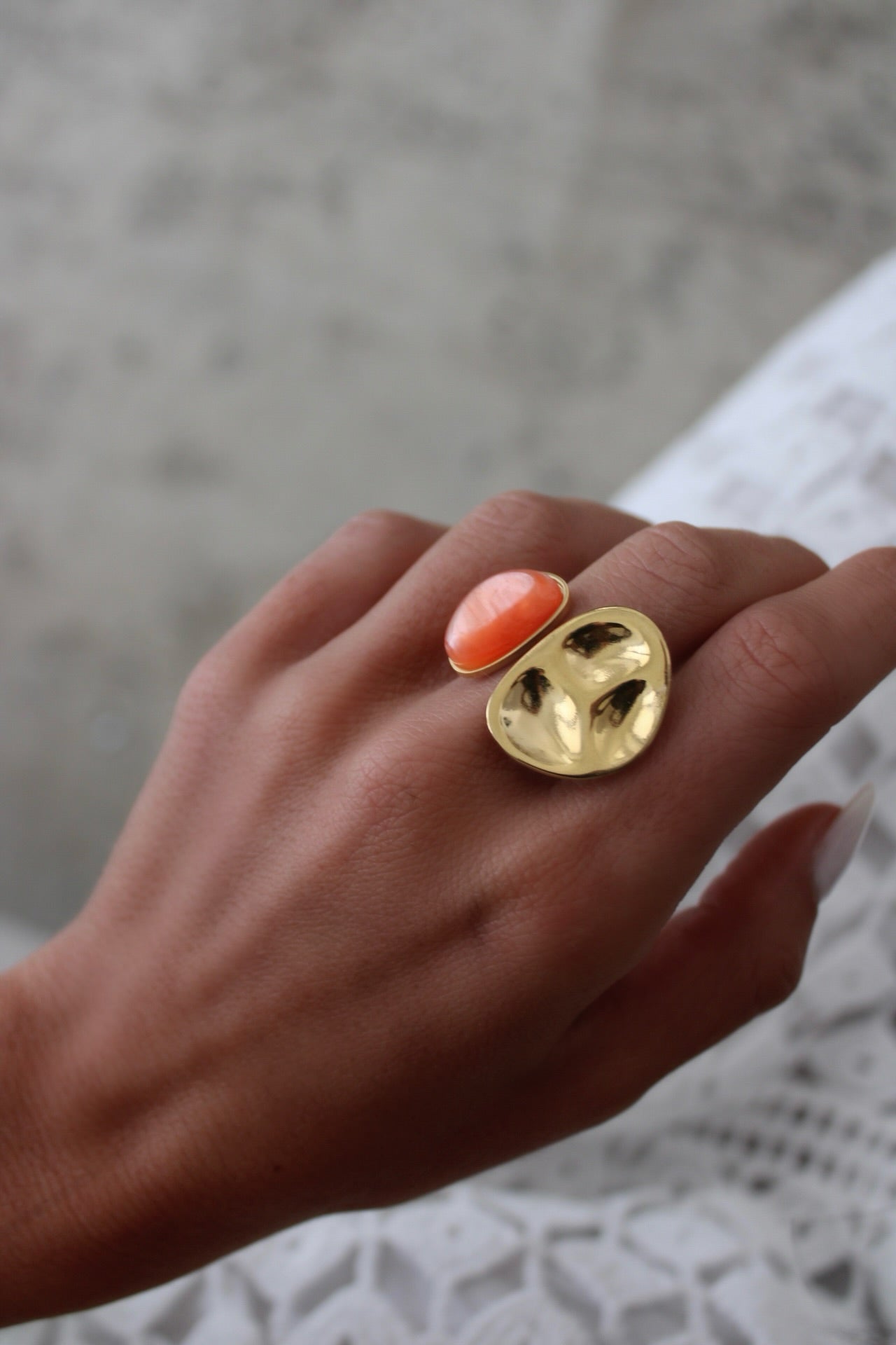 Ring With Peach-Orange Stone