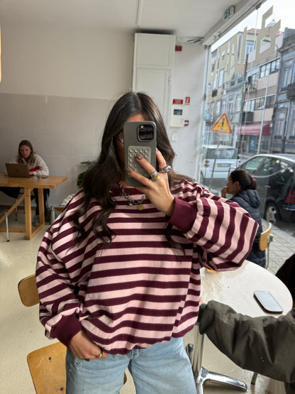 Burgundy Fleece Striped Sweatshirt