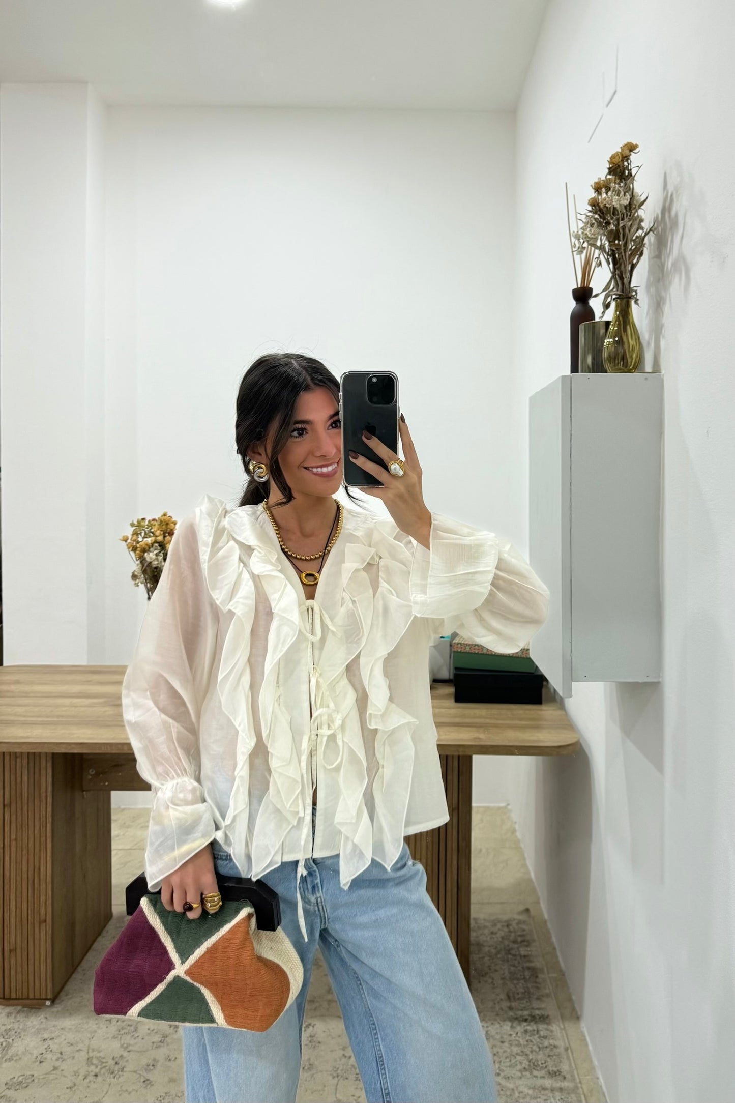 Ruffled Cream Blouse