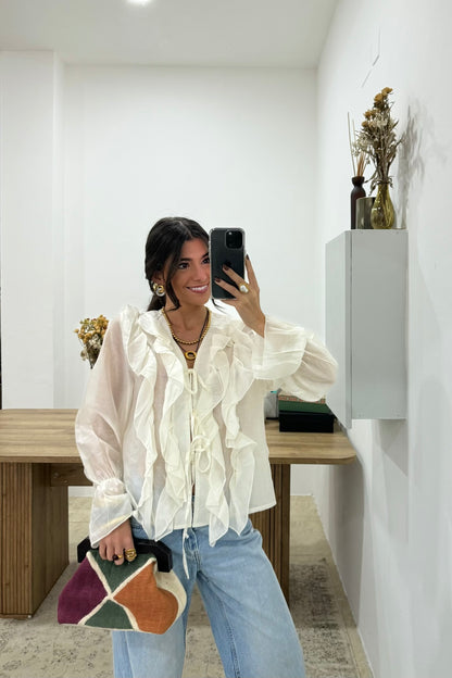 Ruffled Cream Blouse