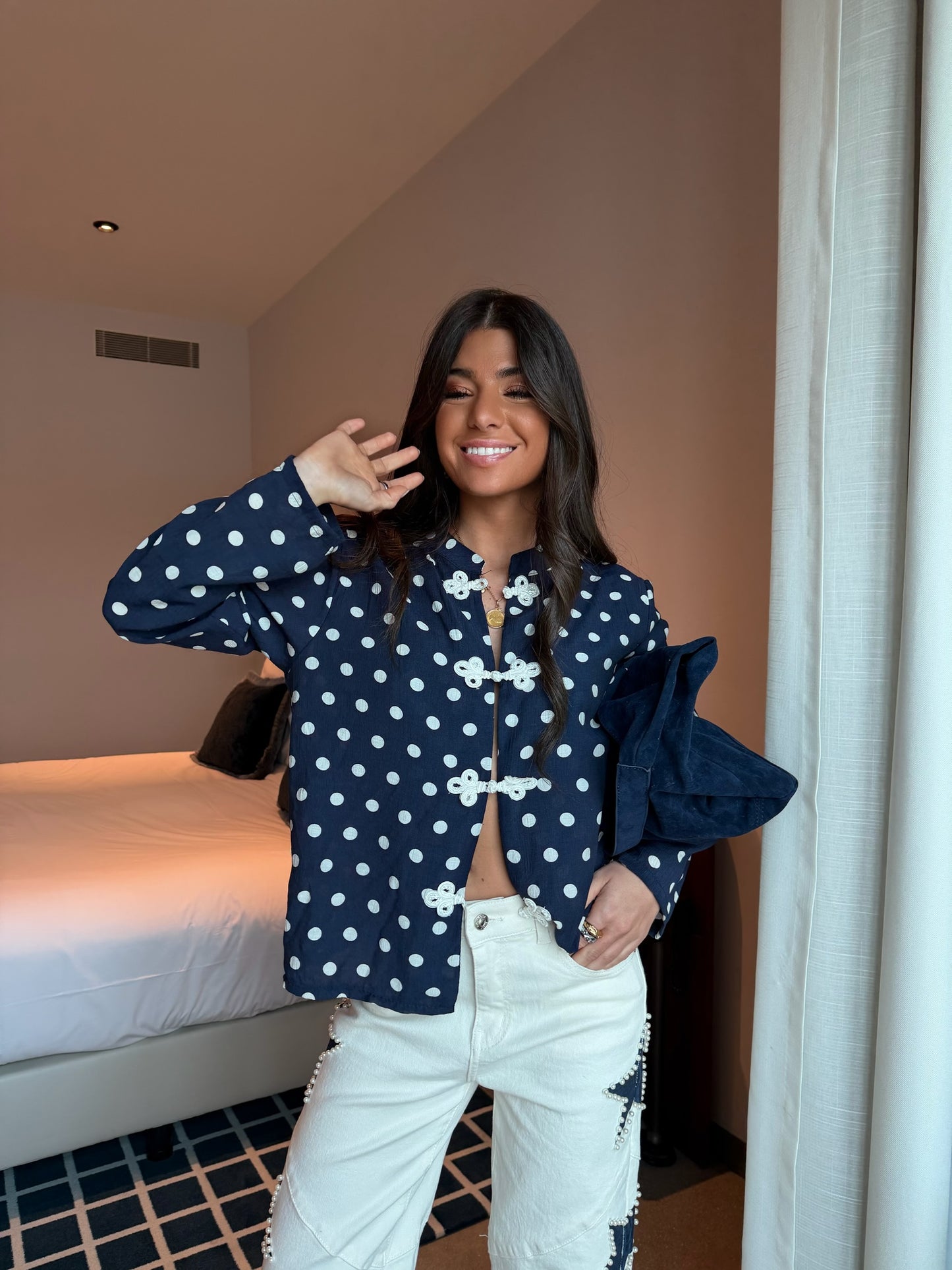 Navy Polka Dot Blouse