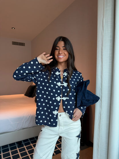 Navy Polka Dot Blouse