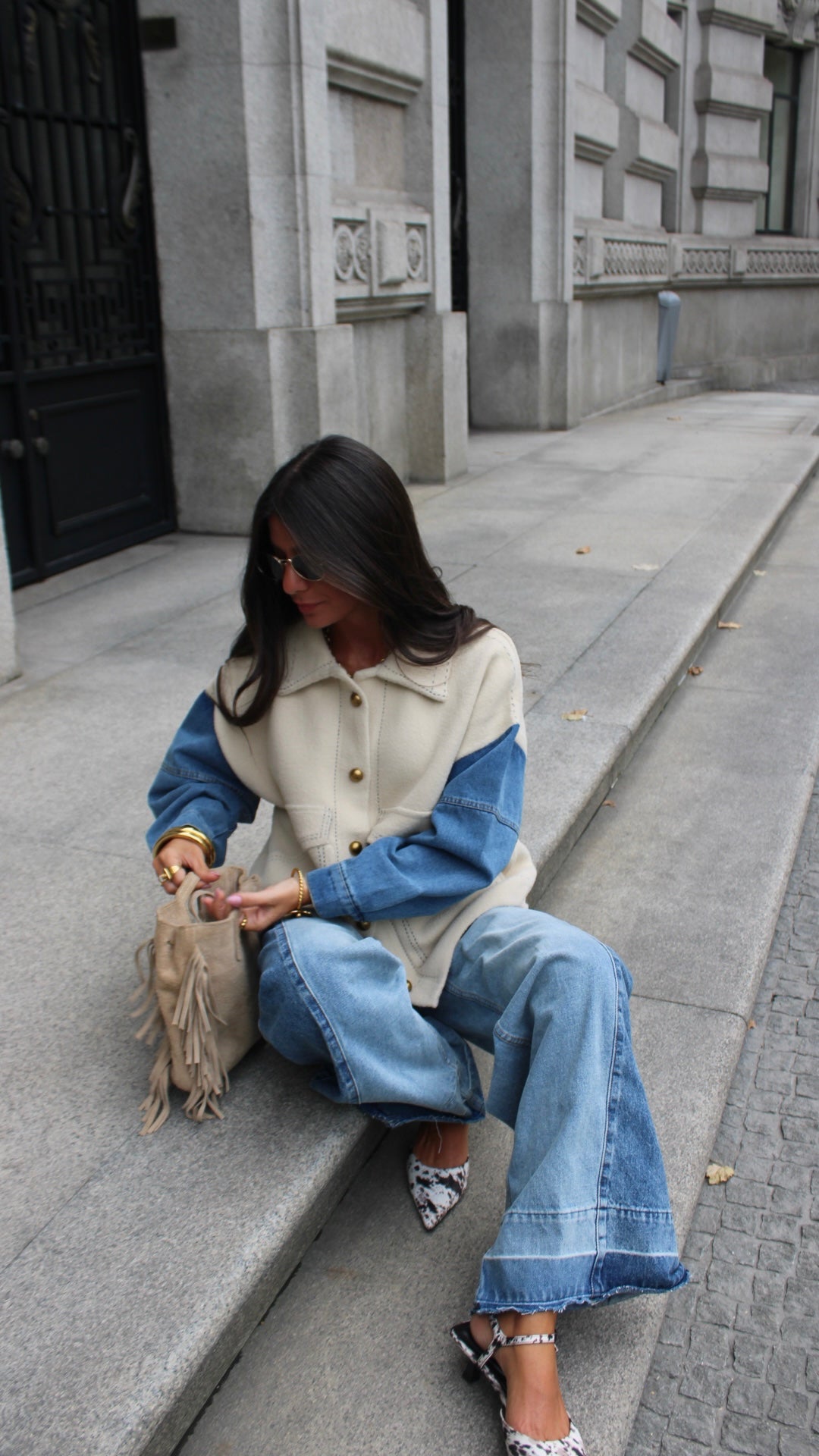 Double Knit Jacket with Denim Sleeves