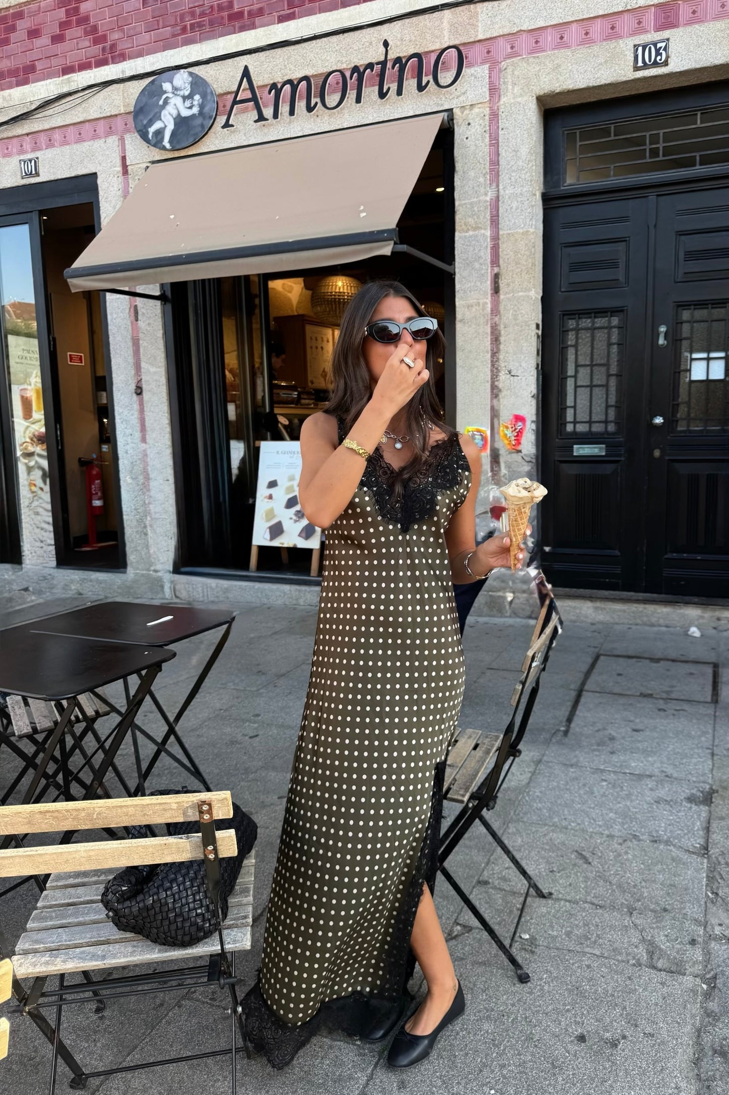 Olive Polka Dot Slip Dress