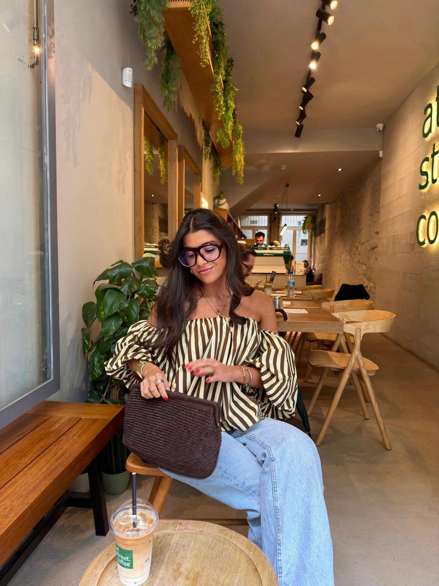 Honey & Mocha Striped Off-Shoulder Top