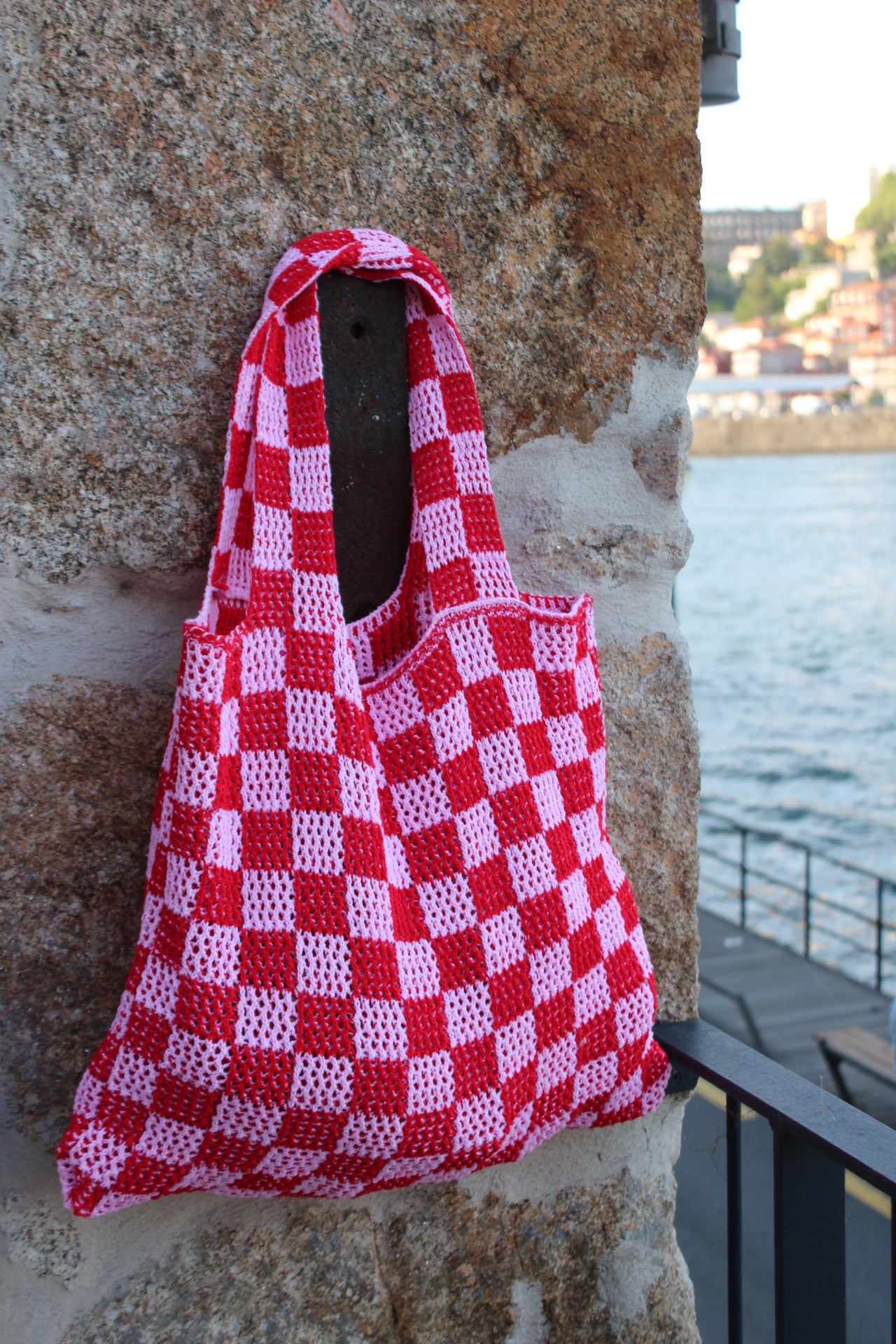 Crochet Bag In Red & Soft Pink