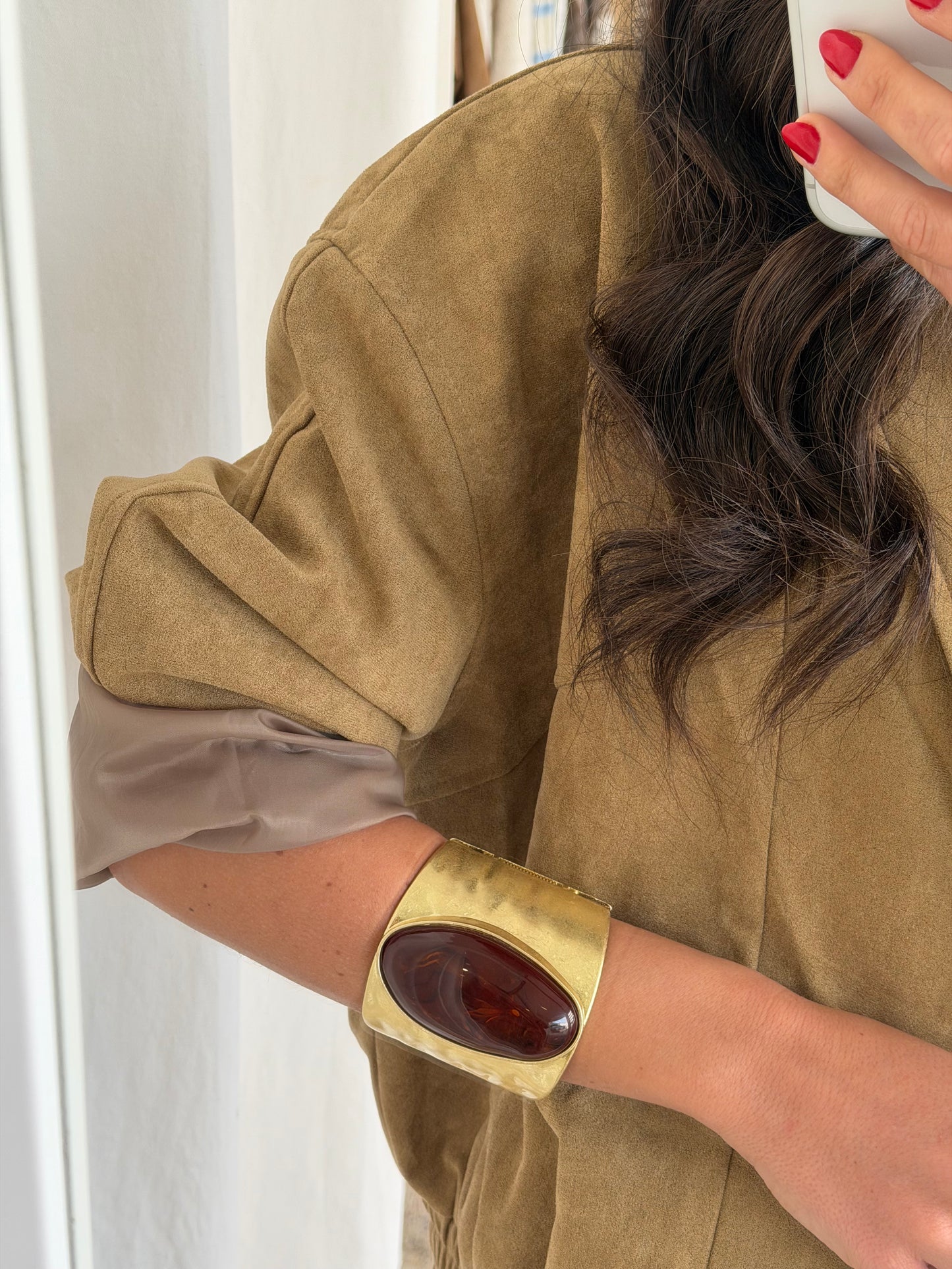 Gold Cuff Bracelet with Amber Stone