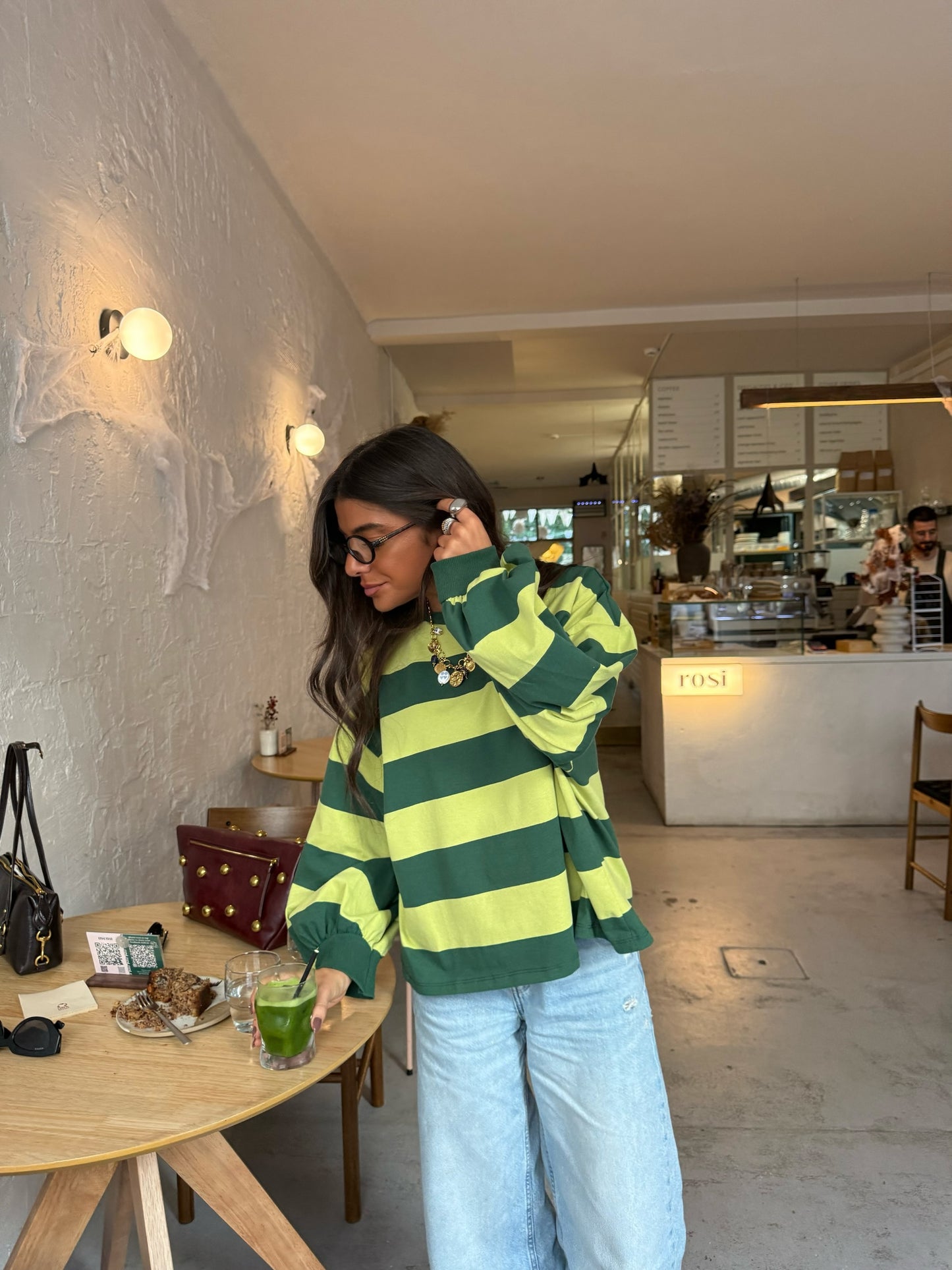 Matcha Mood Striped Sweatshirt