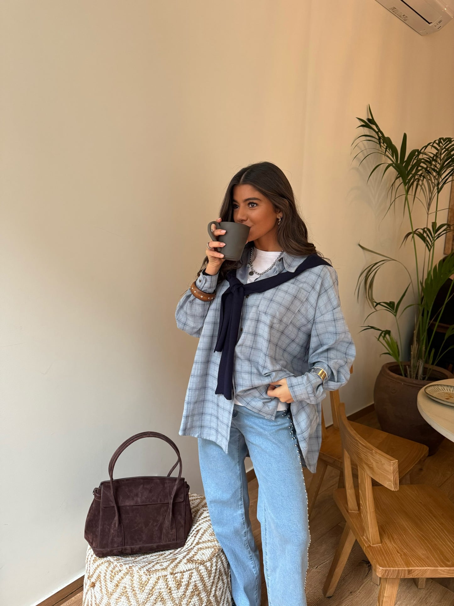 Two-in-One Shirt in Baby Blue (w/ satin lining)