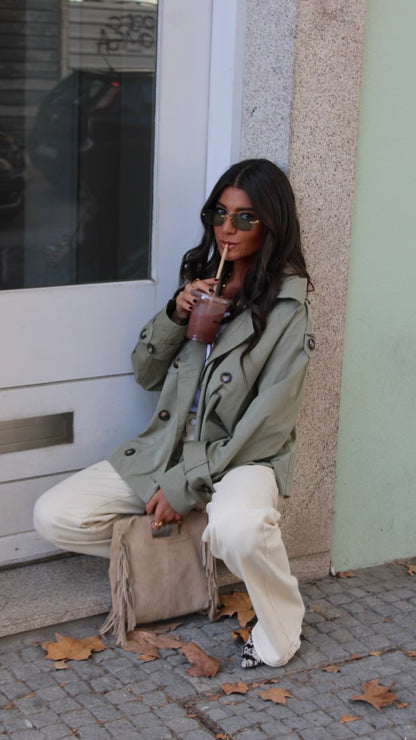 Sage Green Cropped Trench