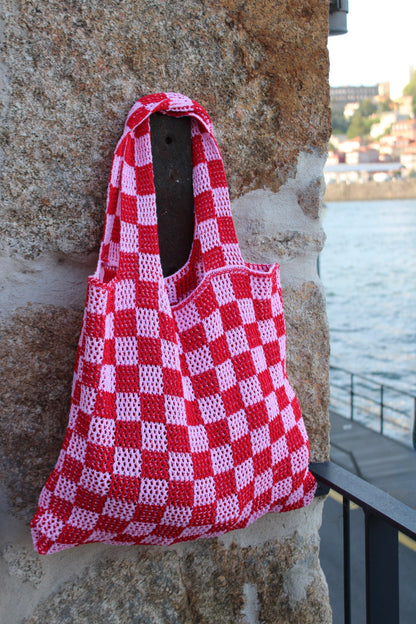 Crochet Bag In Red & Soft Pink