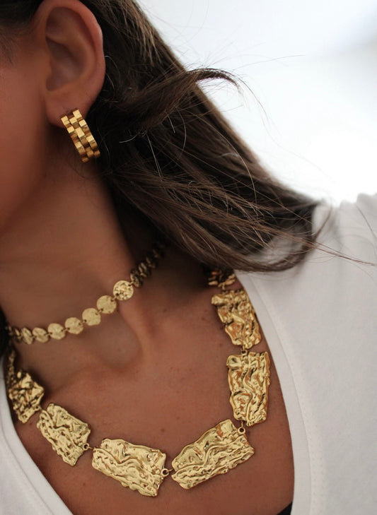Hammered Rectangular Medal Necklace