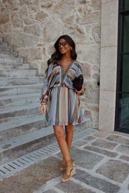 Geometric Print Dress in Safari Tones