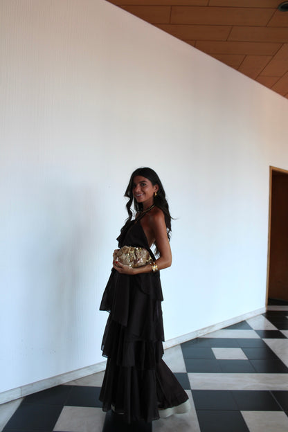 Brown Ruffled Maxi Dress