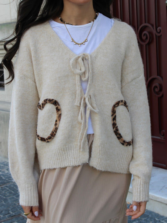 Cardigan Malha com Detalhes Animal Print