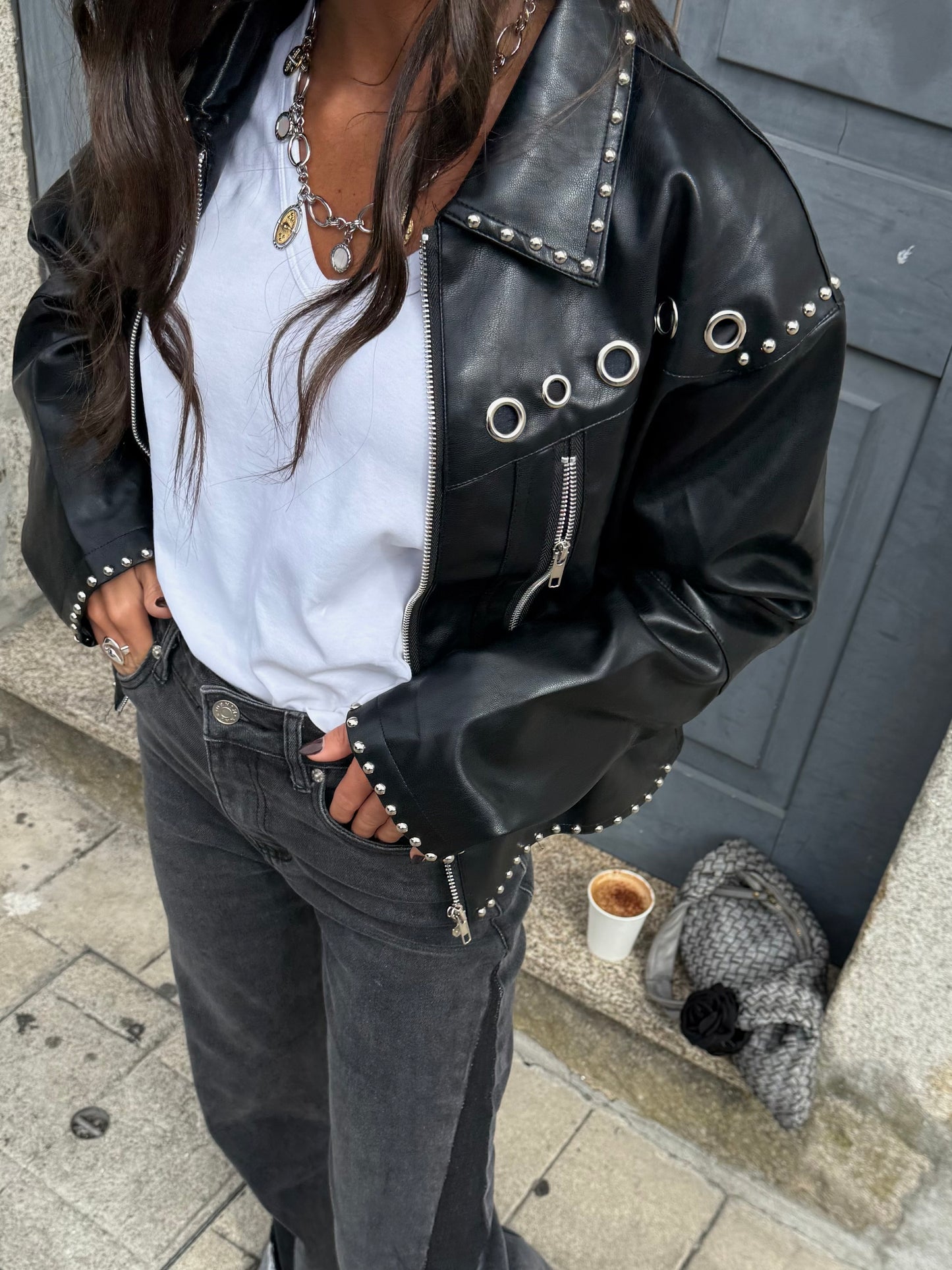 Studded Eyelet Jacket in Black