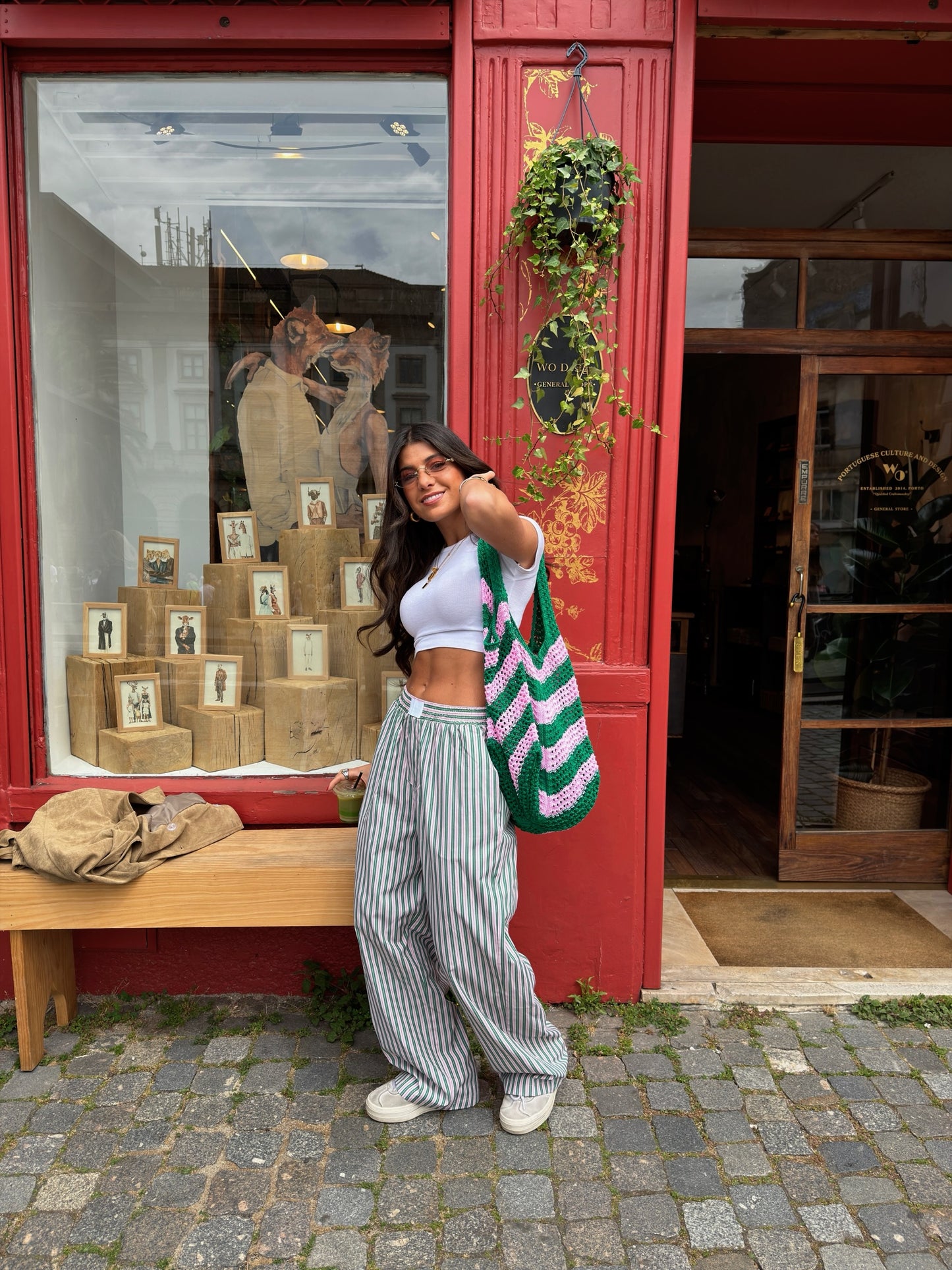 Pink & Green Striped Relaxed Pants