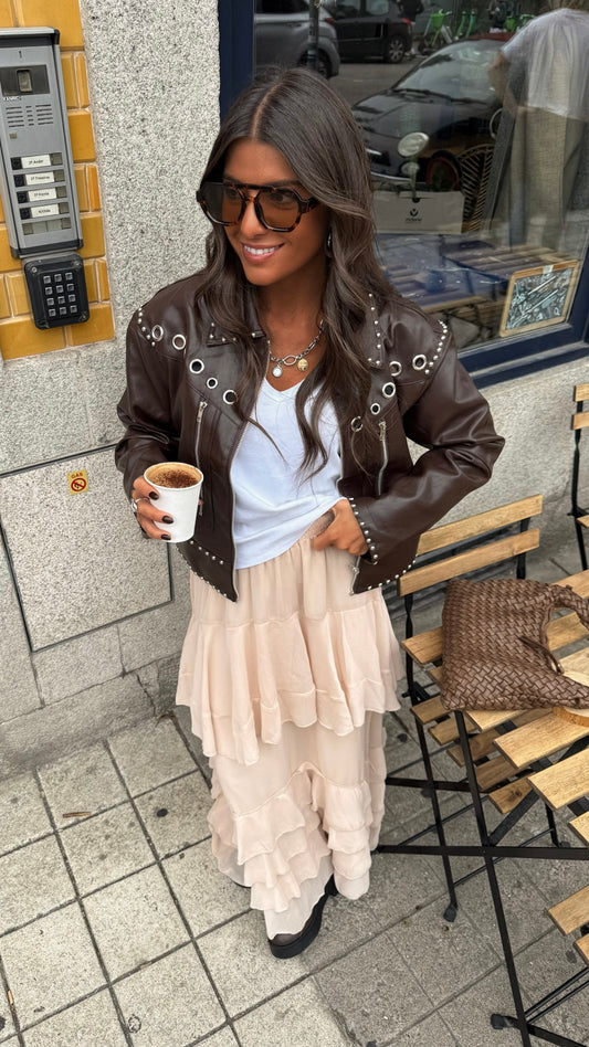 Studded Eyelet Jacket in Brown
