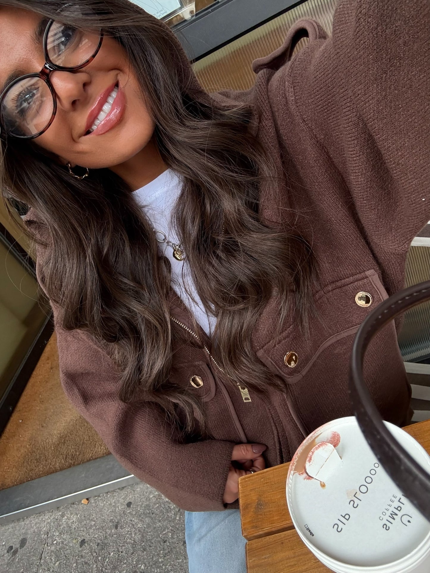 Wool & Cashmere Hooded Jacket in Brown