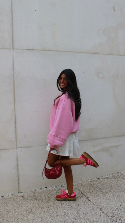 Pink Sweatshirt with Red Sun Embroidery