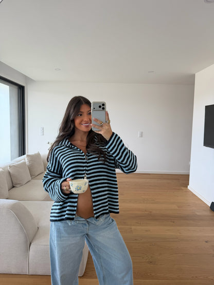 Blue & Navy Striped Zip Cardigan