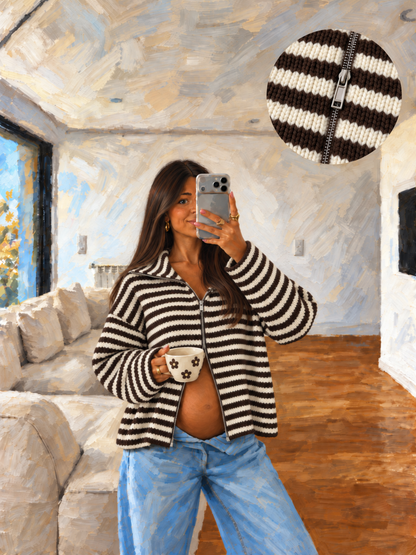 Striped Zip Cardigan
