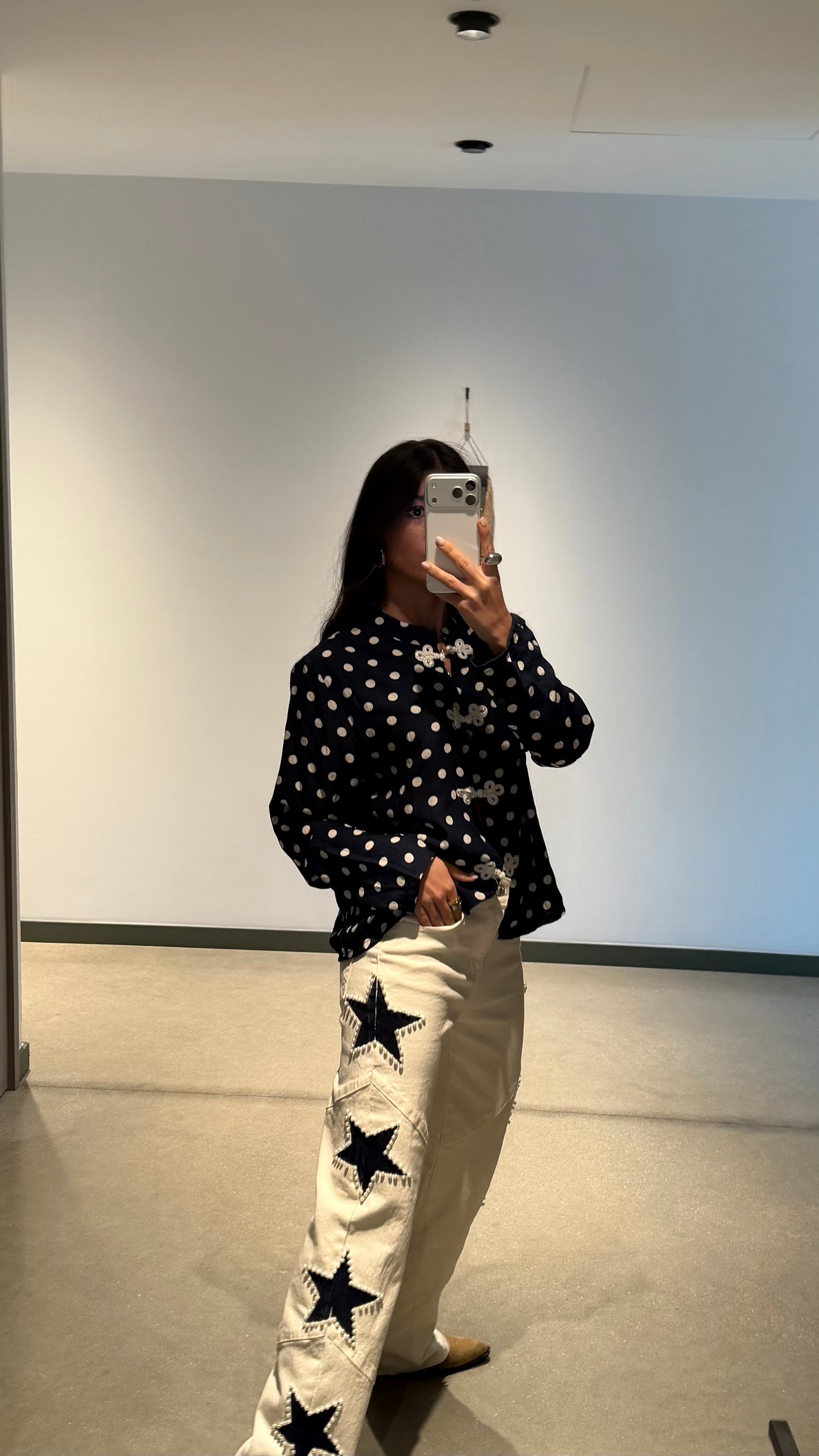 Star Detail White Jeans