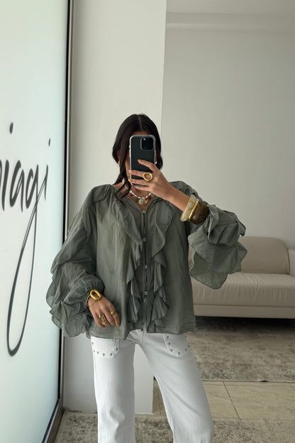 Ruffled Shirt In Green