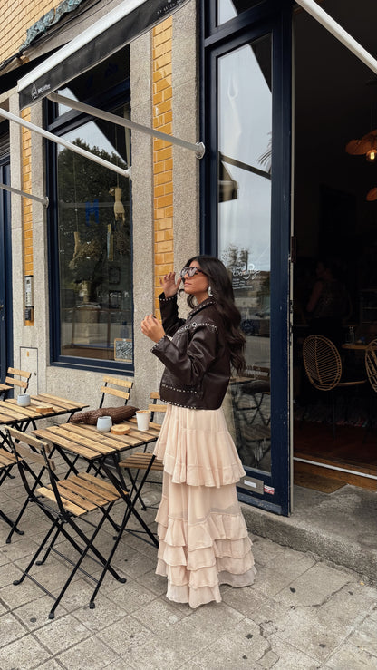 Studded Eyelet Jacket in Brown