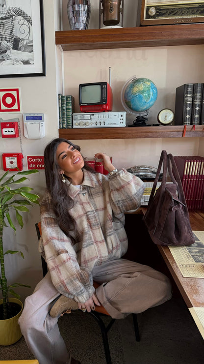 Plaid Wool-Blend Bomber Jacket