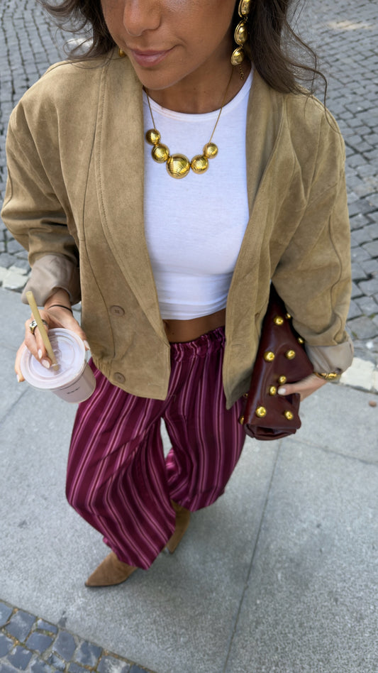 Berry Stripe Balloon Trousers