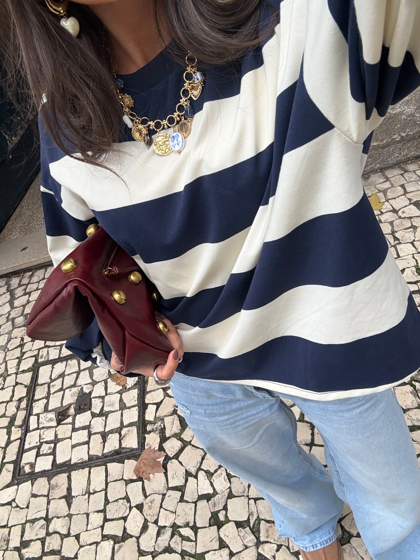 Navy Striped Oversized Sweatshirt