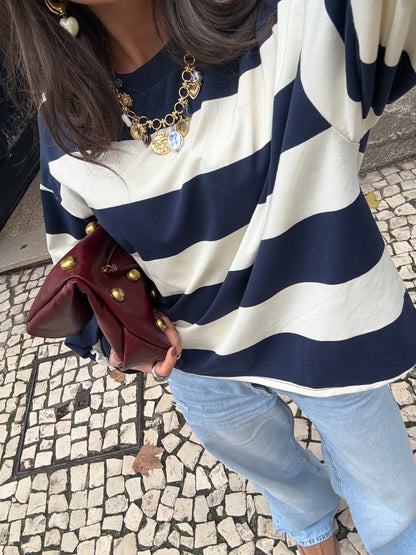 Navy Striped Oversized Sweatshirt